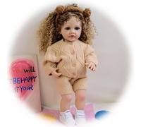 Reborn Babies Dolls 22 inch Realistic Newborn Baby Doll Girls Lifelike Real Open Eye Softness Vinyl Silicone that Look Cute Curls Hair Toddler for Kids Age 3+ & Collection