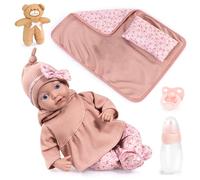 Reborn baby doll, realistic, lifelike, 38 cm, with dummy, bottle | pillow, blanket, plush bear