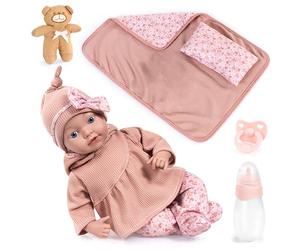 Reborn baby doll, realistic, lifelike, 38 cm, with dummy, bottle | pillow, blanket, plush bear