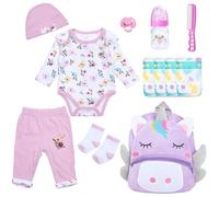 Reborn Baby Dolls Clothes Girl Purple Flower Outfit Accessories 12 Pcs for 17-22 Inches Reborn Doll Newborn Girl with Purple Unicorn Backpack