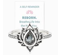 Reborn Engraved Lotus Ring, 925 Sterling Silver Cubic Zirconia Engraved Lotus Ring, Lotus Ring Inspirational Jewelry, Reborn Lotus Ring for Women (Smoke, 8)