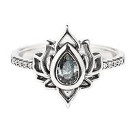 Reborn Engraved Lotus Ring, 925 Sterling Silver Cubic Zirconia Engraved Lotus Ring, Lotus Ring Inspirational Jewelry, Reborn Lotus Ring for Women (Smoke, 9)