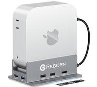 Reborn Mac mini M4 Dock & Stand with NVMe SSD Enclosure, Mac Mini M4 Hub with 4K60Hz HDMI, 4K60Hz DP, 5G USB A*2, USB A 2.0*2, TF/SD Card Reader 9-in-1 USB Hub for Mac mini M4,Mac mini M4 Pro - Silver