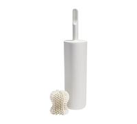 ReBorn Recycled Bathroom Toilet Brush & Holder Set Made in UK - Stone | Anti drip 360 hourglass head, closed storage cover, replaceable heads, hygienic, made from 100% recycled plastic