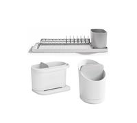 ReBorn Stone Cutlery Drainer, Compact Draining Rack & Sink Tidy Set in White ReBorn White