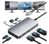 Reborn USB-C Docking Station Dual Monitor Adapter, Laptop Docking Station 3 Monitors Triple Display USBC Hub Dongle to 4K60Hz HDMI+DP,3 USB3.0,100W PD,USB C Data,8-in-1 Dock for Dell,HP,Lenovo,Surface