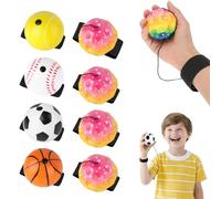Rebound Wrist Ball - 8PCS Bouncy Balls with Bracelet and Rope, Portable Ball on a String, Wrist Exercise Rubber Balls with String, 4pcs Like Colorful Moons, Set Trainer for Kids Adult