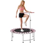 Rebounder Trampoline 102cm Foldable Steel 36 Bungee Pink Handle T-bar 116-132cm