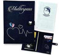 Reboux Maternity Log Cover Felt in Grey with 5 Compartments for Ultrasonic Pictures, Vaccination Certificate and Insurance Card - Cover with Heart Button and Size of 19 cm x 27.5 cm