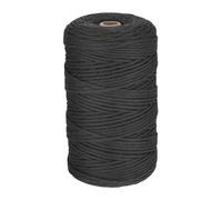 Rebower 1/8 Inch 656 Feet Macrame Cord, Cotton Cord Rope String Single Strands Twisted Braided Thick Macrame Cord [for Crafts Wall Plant Hangers] - Black