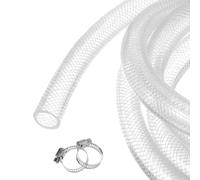 Rebower 3 meters/10ft 19x25.4mm Braided Clear Plastic PVC Tubing High Pressure Flexible Reinforced Vinyl Tube, [for Garden Irrigation, Water Hose, Tank] - 3/4" x 1"/with 2pcs Clamps