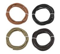 Rebower 4pcs Round Braided Leather Cord 5mm Bolo Leather Cord String Rope for Jewelry Making, Necklaces, Bracelets, Wraps, Crafts, 2m/6.6ft, Black/Medium Coffee/Khaki/Dark Brown