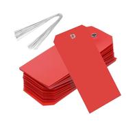 Rebower 500Pcs Plastic Shipping Tags 4.72x2.36 Inch Red Waterproof Labeling Tags with Wire for Luggage Garage Equipment Inventory Car Parts Name Price