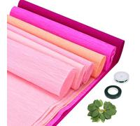 Rebower 6 Roll Crepe Paper Sheet, 1500cm Crepe Paper Roll (with Floral Tape&Leaf), [for Flower Making, Party Streamer]-(25x250cm/Roll) Light&Deep Pink, Pink, Champagne, Peach Red, Rose Red