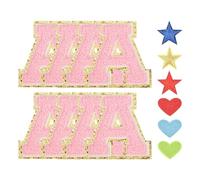 Rebower Chenille Letter Patches, Iron on Letters Patches Alphabet a with Hot Melt Adhesive (with Heart Patches, Star Patches), [for Clothing Shoes Hats Backpacks] - 3 Inch/Pink / 8Pcs