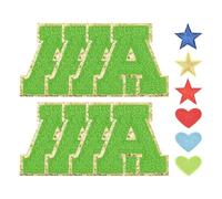 Rebower Chenille Letter Patches, Iron on Letters Patches Alphabet A with Hot Melt Adhesive (with Heart Patches, Star Patches), [for Clothing Shoes Hats Backpacks] - 3 Inch/Green / 8Pcs