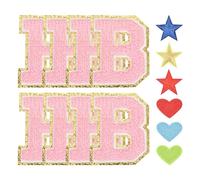 Rebower Chenille Letter Patches, Iron on Letters Patches Alphabet B with Hot Melt Adhesive (with Heart Patches, Star Patches), [for Clothing Shoes Hats Backpacks] - 3 Inch/Pink / 8Pcs