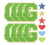 Rebower Chenille Letter Patches, Iron on Letters Patches Alphabet G with Hot Melt Adhesive (with Heart Patches, Star Patches), [for Clothing Shoes Hats Backpacks] - 3 Inch/Green / 8Pcs