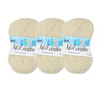Rebower Cotton Yarn,65% Cotton and 35% Acrylic Fibers Soft Knitting Yarn [for Hand DIY Bag Cushion Crocheting Knitting Projects Home Decor], -3 Skeins/3×218yards/3×3.53oz/Beige
