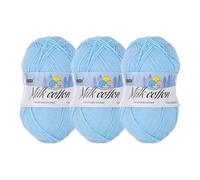 Rebower Cotton Yarn,65% Cotton and 35% Acrylic Fibers Soft Knitting Yarn [for Hand DIY Bag Cushion Crocheting Knitting Projects Home Decor], -3 Skeins/3×218yards/3×3.53oz/Light Blue