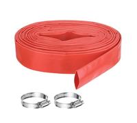 Rebower Pool Backwash Hose, 1.5 Inch x 50ft Reinforced Drain Hose PVC Lay Flat Water Discharge Pump Hoses for Pool Filter Swimming Pump, with 2pcs Clamps, Red