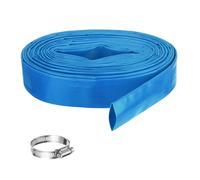 Rebower Pool Backwash Hose, 1.5 Inch x 50ft Reinforced Drain Hose PVC Lay Flat Water Discharge Pump Hoses for Pool Filter Swimming Pump, with 1pcs Clamps, Blue