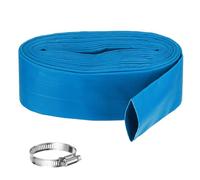 Rebower Pool Backwash Hose, 2.5 Inch x 25ft Reinforced Drain Hose PVC Lay Flat Water Discharge Pump Hoses for Pool Filter Swimming Pump, with 1pcs Clamps, Blue