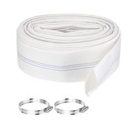 Rebower Pool Backwash Hose, 2.5 Inch x 62ft Reinforced Drain Hose PVC Lay Flat Water Discharge Pump Hoses for Pool Filter Swimming Pump, with 2pcs Clamps, White