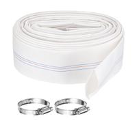 Rebower Pool Backwash Hose, 2 Inch x 62ft Reinforced Drain Hose PVC Lay Flat Water Discharge Pump Hoses for Pool Filter Swimming Pump, with 2pcs Clamps, White