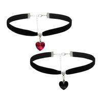 REBUCINA 2 PCS Choker Red Heart Chocker Black Velvet Choker Black and Red Choker Big Black and Red Heart Choker Necklace for WomenAdjustable Heart Necklace for Women Girls for Birthday and Daily