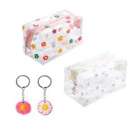 REBUCINA 2 PCS Clear Pencil Case, Transparent Flower Large Pencil Case with 2 Hanging Ornaments, Suitable for School Supplies, Travel Toiletries