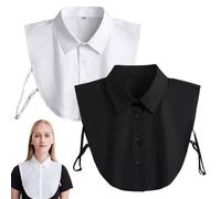 REBUCINA 2 PCS Collars for Women, Fake Collar, Detachable Shirt Collar, Round Neck Shirt False Collars for Ladies, False Collar Women, Suitable for Sweater Collarless Clothes, Black, White