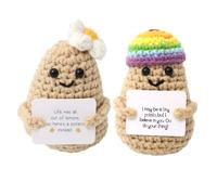 REBUCINA 2 Positive Crochet Potato,Positive Doll Potato Gift,Funny Cute Potato,Creative Positive Gifts,Holding Positive Affirmation Cards,Cheering Gifts,Decoration,Encouragement