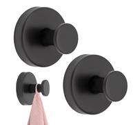 REBUCINA 2PCS Vacuum Suction Cup Hooks,Stainless Steel Suction Hooks for Bathroom,Shower Hooks,Suction Vacuum Suction Cup Hooks Suitable for Wall Glass Mirror Smooth Surface (Black)