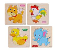 REBUCINA 4 PCS Wooden Puzzles for 2-3 Year Olds, Animal & Shape, 15x15cm, 4 Count, Unisex, Age 2+
