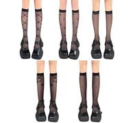 REBUCINA 5 Pairs of Stockings, POP Socks, Elastic POP Socks Women Knee High, Soft Women's Knee-High Socks, Suitable for Women and Girls, Elastic, Transparent, Breathable, Black, White