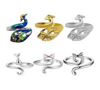 REBUCINA 6 Pieces Crochet Rings for Fingers,Cat Crochet Ring,Adjustable Crochet Tension Ring,Tension Ring for Crocheting,Peacock Crochet Rings for Hand Weaving Beginners Crochet Enthusiasts