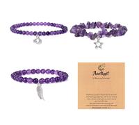 REBUCINA Amethyst Bracelet, 3-Piece Purple Crystal Bracelet Set, Natural Stone, Strand Style, Polished Finish, 19cm, 3 Count, Adult Size