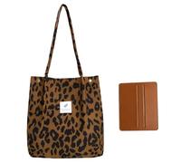 REBUCINA Corduroy Totes Bag,Leopard Print Corduroy Tote Bag,Tote Bag for Women,Comes with 1 Brown Card Holder,the Corduroy Fabric is Soft and Comfortable,Suitable for School,Work,Travel and Shopping