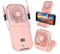 REBUCINA Portable Fan Handheld, USB Rechargeable Fans Electric Hand Fan 180° Folding Desk Desktop Fan, 4 Speeds Mini Fan Handheld with Phone Stand for Travel Holiday Home Office, Pink