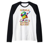 Rebuild Reimagine Restart Funny Brick Master Builder Dabbing Raglan Baseball Tee