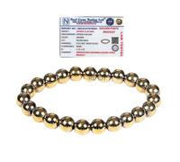 Rebuy Golden Pyrite Money Wealth Bracelet Natural Gemstone Chakra Bracelet Reiki Healing Jewelry for Men & Women, Bead Size 8 mm, Color Golden, Certified