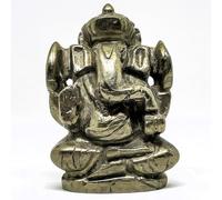 Rebuy Handmade Golden Pyrite Ganesha Hindu God Idol | Lord Ganesha Sculpture | Crystal & Gemstone Carving | Feng Shui Wealth & Protection | Vastu Mini Elephant hindu God Statue | Height up to 3-5 cm