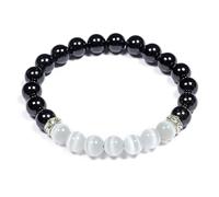 RebuyUK Natural Selenite with Black Tourmaline Certified Healing Stone Bracelet For Both Men & Women For Reiki Balancing, Meditation, Yoga Charged Activated Energized | Crystal Gifts