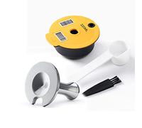 RECAFIMIL Reusable Coffee Pad 220 ml with Tamper Refillable Coffee Capsule PP Plastic Coffee Filter Compatible with Bosch Tassimo Machine, Yellow