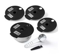 RECAFIMIL Reusable Coffee Pods Compatible with Bosch Tassimo Machine Refillable Stainless Steel Coffee Pads with 4 Black Silicone Lid 60/180/200/220ml