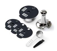 Recafimil Reusable Coffee Pods with Tamper Stainless Steel Coffee Pads with 4 Black Silicone Lids 60/180/200/220 ml Compatible with Bosch Tassimo Machine