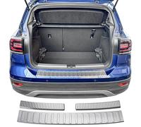 RECAMBO Stainless Steel Rear Bumper Protector compatible with VW T-Cross C11 2018 onwards2-teiliges Set in gebürsteter Optik für Stoßstange innen & außen mit strukturierter Oberfläche & Klebemontage