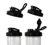reCAP Mason Jar Pour Lid with Foldout Carry Loop, Wide Mouth, Black, Leak-Proof Seal, 4-Pack, USA Made, PC-W-BLCK4