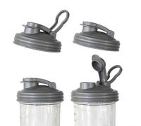 reCAP Mason Jar Pour Lid with Foldout Carry Loop, Wide Mouth, Silver, Leak-Proof Seal, 4-Pack, USA Made, PC-W-SLVR4